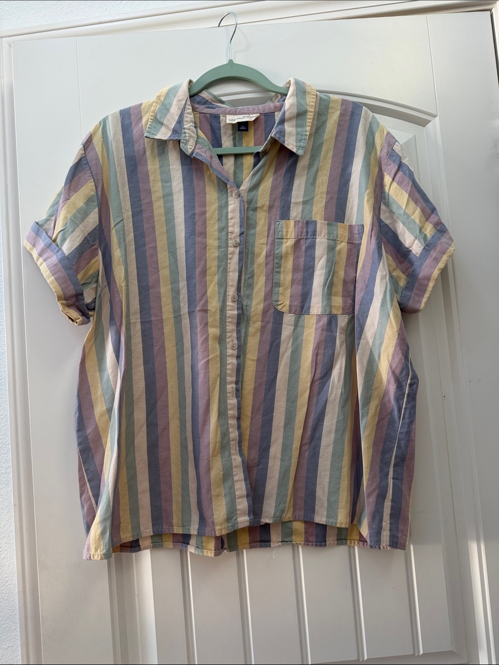 Universal Thread Pastel Multicolor Striped Short-Sleeve Button-Down Shirt